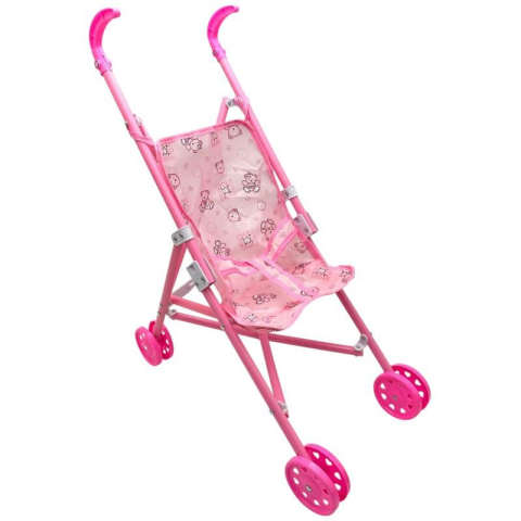 Carucior de jucarie roz pentru papusi, pliabil, cu roti duble si cadru metalic, inaltime aproximativa 80-90 cm,  [1]