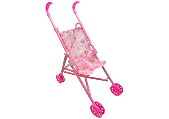 Jucarii, Copii & Bebe - Carucior de jucarie roz pentru papusi, pliabil, cu roti duble si cadru metalic, inaltime aproximativa 80-90 cm, 
