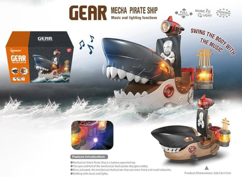 Corabie pirat Mecha Shark 22x13x17 cm cu lumini si muzica, mers cu evitare obstacole, jucarie electrica [3]