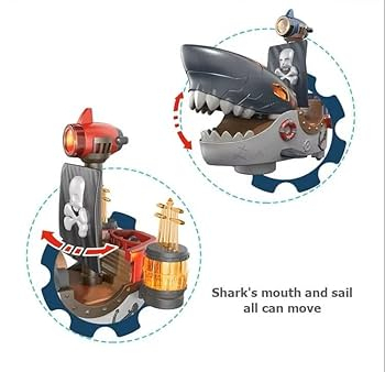 Corabie pirat Mecha Shark 22x13x17 cm cu lumini si muzica, mers cu evitare obstacole, jucarie electrica [2]