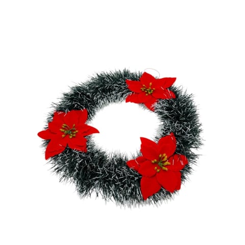 Coronita de Craciun artificiala 30 cm cu flori rosii poinsettia [2]