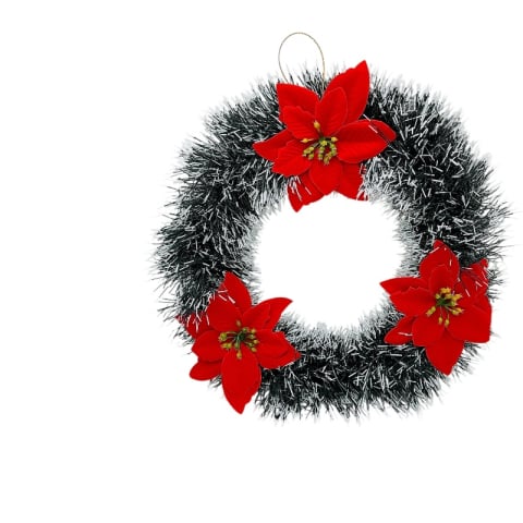 Articole pentru Craciun - Coronita de Craciun artificiala 30 cm cu flori rosii poinsettia