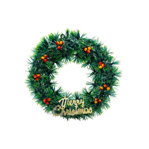 Articole pentru Craciun - Coronita de Craciun artificiala 30 cm cu fructe decorative si mesaj auriu Merry Christmas