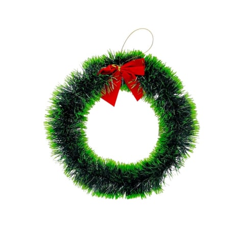 Articole pentru Craciun - Coronita de Craciun artificiala 30 cm cu funda rosie decorativa