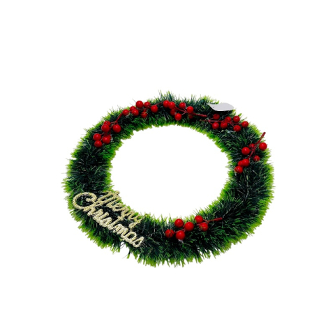 Coronita de Craciun artificiala 36 cm cu fructe rosii si mesaj auriu Merry Christmas [2]