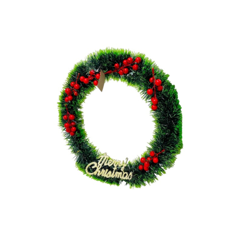 Coronita de Craciun artificiala 36 cm cu fructe rosii si mesaj auriu Merry Christmas [1]