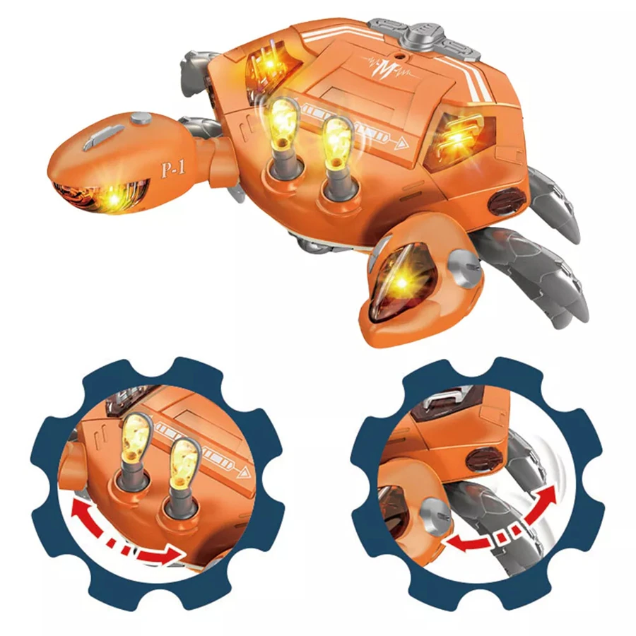 Crab robotic GEAR Mecha Walking cu lumini LED si muzica, jucarie electrica care merge singura, portocaliu/gri [1]