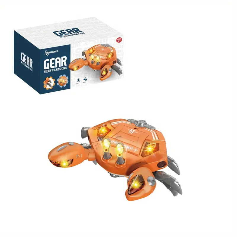 Jucarii, Copii & Bebe - Crab robotic GEAR Mecha Walking cu lumini LED si muzica, jucarie electrica care merge singura, portocaliu/gri