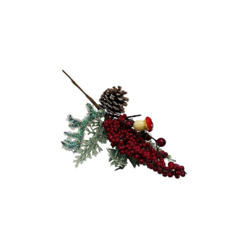 Crenguta decorativa de Craciun cu frunze inghetate, bobite rosii, 34cm [1]