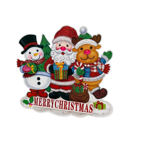 Decor Craciun 3D Mos Craciun cu ren si om de zapada – Merry Christmas, 45x30 cm [1]