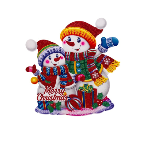 Articole pentru Craciun - Decor Craciun 3D oameni de zapada cu cadouri – Merry Christmas, 45x30 cm