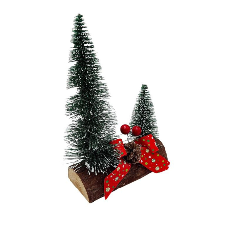 Decoratiune Craciun cu 2 brazi pe suport de lemn 20x14cm [1]