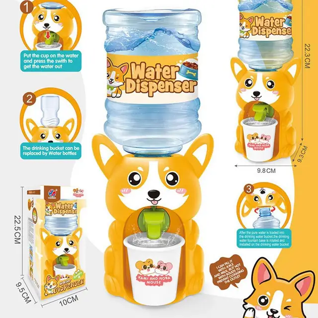 Dozator apa copii Catel Corgi, 22.5cm, mini dispenser 250ml, cu pahar inclus, jucarie educativa 3+ ani [1]