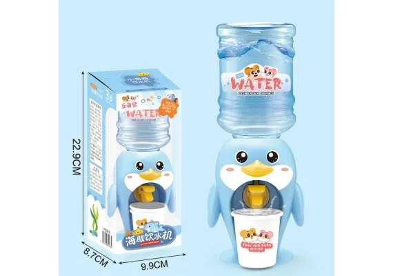 Cani cu Design si Personalizabile - Dozator apa copii Pinguin, mini dispenser 22.9 cm, capacitate 250ml, jucarie educativa cu pahar inclus