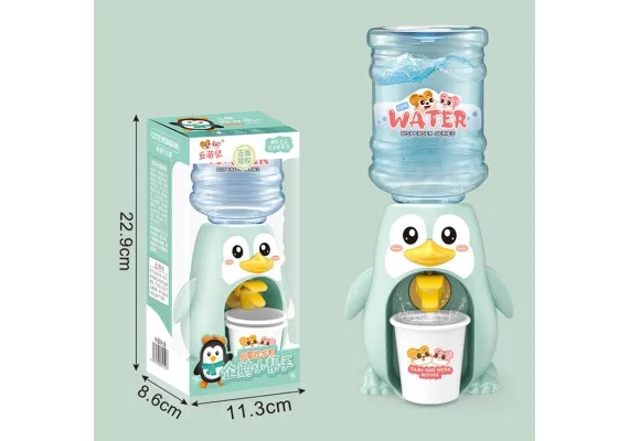 Baieti - Dozator apa copii Pinguin verde menta, mini dispenser 22.9cm, 250ml, cu pahar inclus, jucarie interactiva 3+