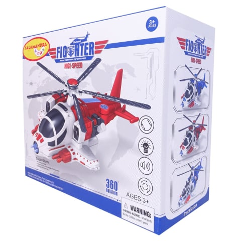 Jucarii, Copii & Bebe - Elicopter jucarie Fighter High-Speed cu lumini LED si muzica, elice rotativa, mers auto cu evitare obstacole, rosu/alb