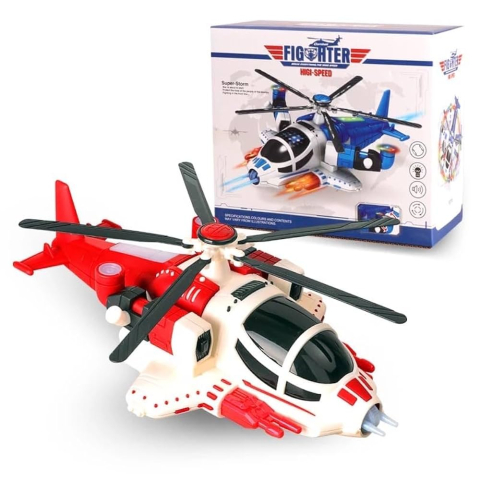 Elicopter jucarie Fighter High-Speed cu lumini LED si muzica, elice rotativa, mers auto cu evitare obstacole, rosu/alb [3]