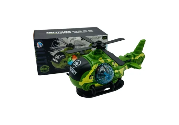 Jucarii, Copii & Bebe - Elicopter Militar cu Efect de Fum, Lumini si Sunete, 22x11x12 cm - Aventuri Spectaculoase 