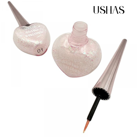 eyeliner&mascara - Eyeliner Glitter Ushas 01, 12g – Liner cu sclipici, ambalaj in forma de inima, look stralucitor, BaoBao
