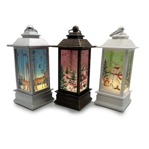Decoratiuni luminoase de Craciun - Felinar decorativ Craciun 20 cm cu lumina LED si design 3D – Mos Craciun, reni si om de zapada, ambalat in cutie individuala