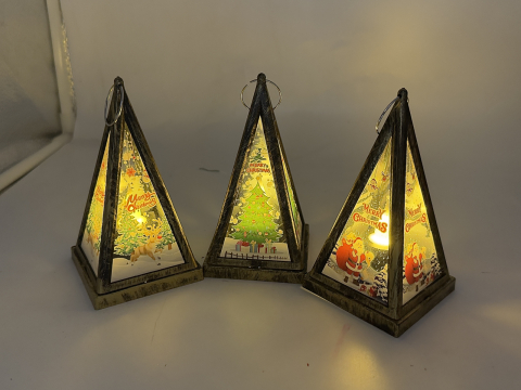 Felinar piramida LED 10 cm, modele Craciun asortate cu agatatoare – decor luminos vintage [2]
