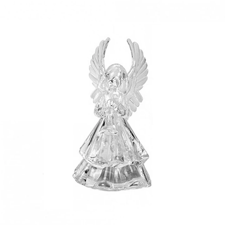 Articole pentru Craciun - Inger acrilic cu LED 10 cm transparent – baterii incluse, efect cristal