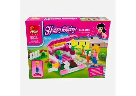 Jucarii, Copii & Bebe - Joc de Constructie pentru fetite, Happy Holiday, Iepurasi, 90pcs, 18.5×14cm, +6ani,  