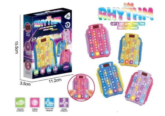 Bebelusi - Joc interactiv Rhythm cu lumini si sunete, afisaj digital, reflexe rapide, culori combinate, pentru copii 3+, 