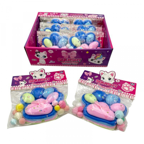 Jucarie Antistres BaoBao, Squishy Cat Paw, cu Revenire Lenta, 12.5 x 10.5 cm, 220g, Albastru Multicolor, Ambalaj Transparent [5]