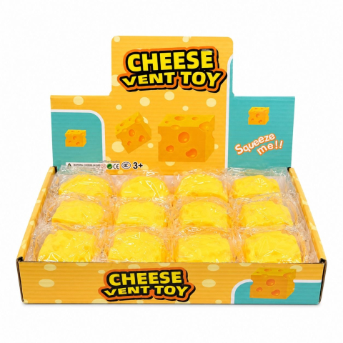 Jucarii antistres si senzoriale - Jucărie Antistres Brânză din Silicon 5x5x5cm - Cheese Vent Toy, Squishy Moale, Elastic și Relaxant pentru Copii