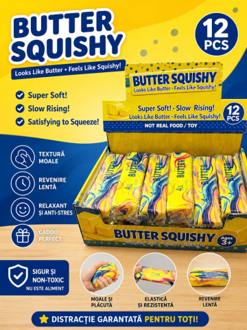 Jucarie antistres Butter Squishy 13cm, model pachet de unt marble effect, slow rising [2]