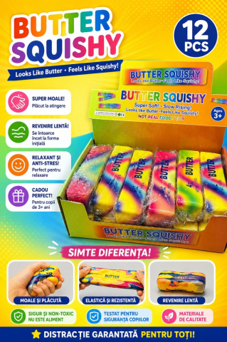 Jucarie antistres Butter Squishy 13cm, model pachet de unt rainbow marble, slow rising [2]