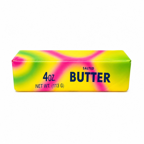 Jucarie antistres Butter Squishy 13cm, model pachet de unt rainbow marble, slow rising [1]