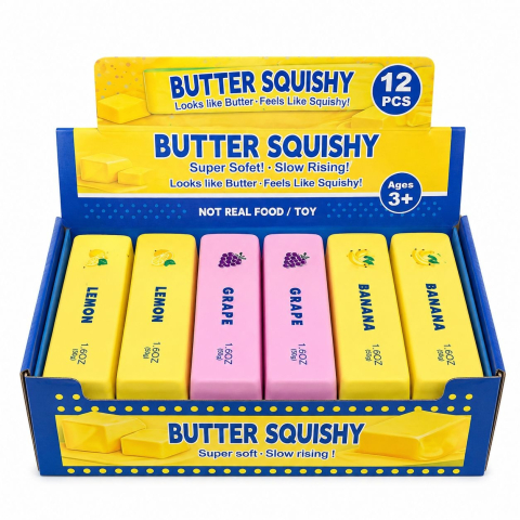 Jucarii antistres si senzoriale - Jucărie Antistres Butter Squishy Aromat , 13cm- Squishy în Formă de Unt, Slow Rising, Diverse Arome