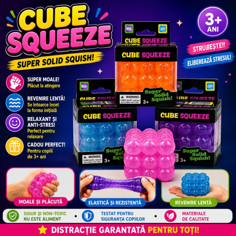Jucarie antistres Cube Squeeze Bubble 5.5cm, moale si elastica, culori aleatorii [3]