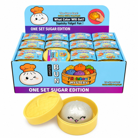 Jucarii antistres si senzoriale - Jucărie Antistres Dumpling cu Sclipici si bile de gel 5.5 cm - Mini Squishy Glitter în Cutie