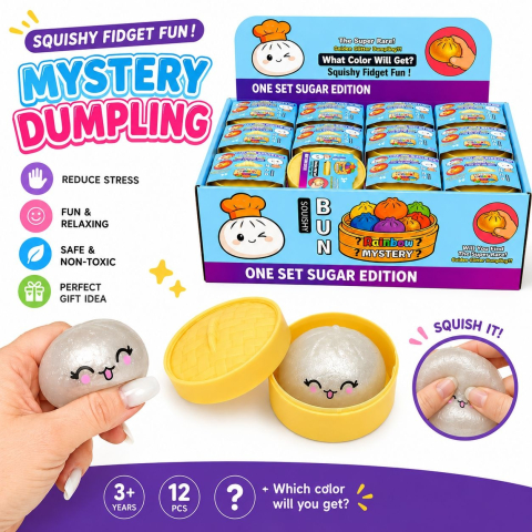 Jucărie Antistres Dumpling cu Sclipici si bile de gel 5.5 cm - Mini Squishy Glitter în Cutie [1]