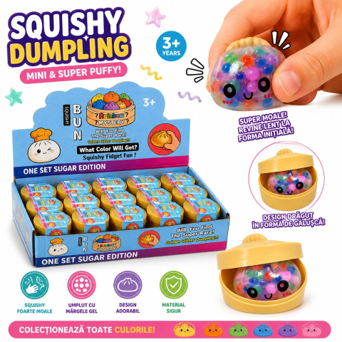Jucărie Antistres Mini Squishy Dumpling cu Bile Gel si Lumini 5cm - Squishy Moale în Formă de Gălușcă, [2]