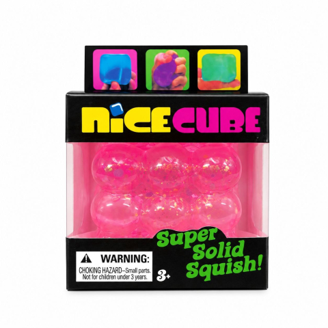 Jucarii antistres si senzoriale - Jucărie Antistres Nice Cube Bubble cu Sclipici 5cm - Cub Squishy Elastic, Glitter Strălucitor