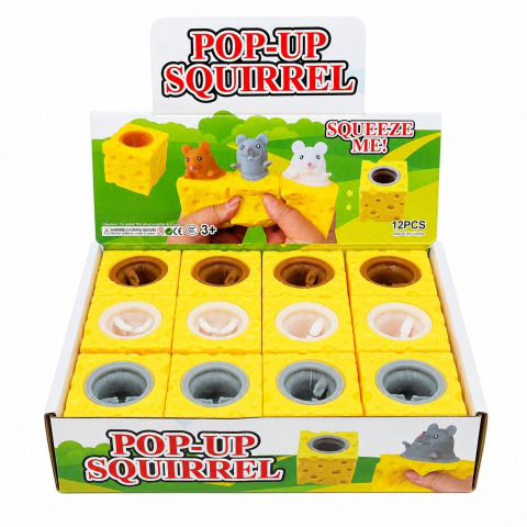 Jucarii antistres si senzoriale - Jucărie Antistres Pop-Up Șoricel în Cașcaval 5cm- Squishy Squeeze Toy pentru Copii