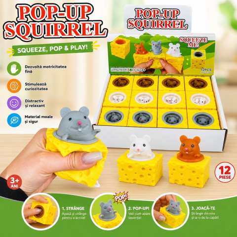 Jucărie Antistres Pop-Up Șoricel în Cașcaval 5cm- Squishy Squeeze Toy pentru Copii [2]