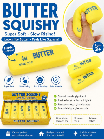 Jucărie Antistres Squishy Butter cu Spumă, Moale și Elastică, Model Unt, 11 cm [1]