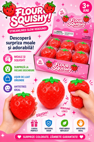 Jucărie Antistres Squishy Căpșună Gigant, Super Moale și Elastică, Model Squeeze Strawberry [1]