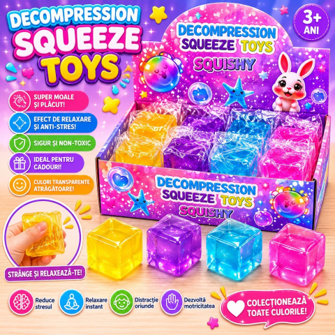 Jucărie Antistres Squishy Cub Colorat, 4cm - Cub Elastic și Moale pentru Relaxare, 3+ Ani [1]