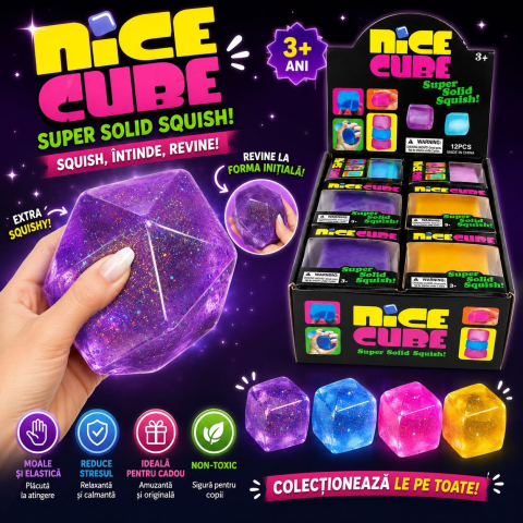 Jucărie Antistres Squishy Diamant cu Sclipici 6cm - Fidget Moale și Elastic, Model Cristal Colorat [2]