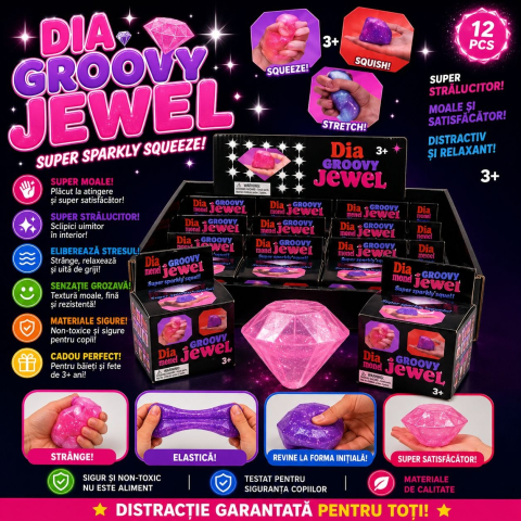 Jucarie antistres Squishy Diamond 6cm, moale cu sclipici, culoare aleatorie [2]