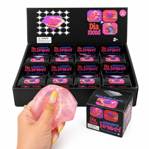 Jucarie antistres Squishy Diamond 6cm, moale cu sclipici, culoare aleatorie [1]