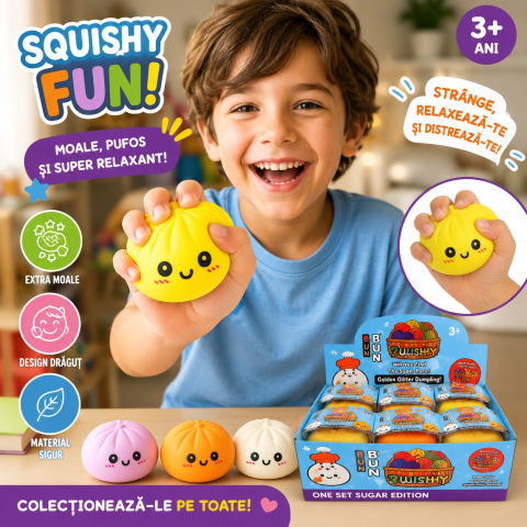 Jucărie Antistres Squishy Dumpling 8,5cm în Cutie Tip Bambus - Jucărie Antistres Moale pentru Copii [2]