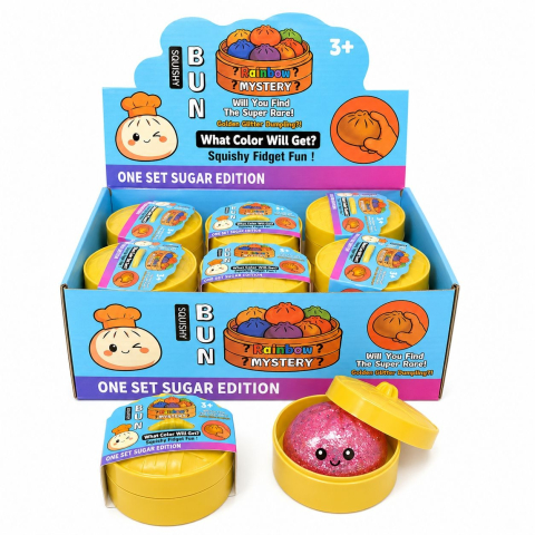 Jucarii antistres si senzoriale - Jucărie Antistres Squishy Dumpling cu Bile Gel Colorate Mari, 8 cm, Surpriză Rainbow Mystery