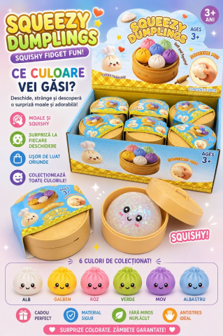 Jucărie Antistres Squishy Dumpling cu Bile Gel Colorate Mici, 8 cm, Surpriză Colorată [1]